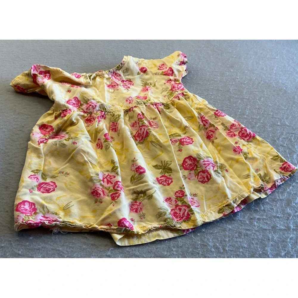 The Childrens Place Vintage Floral Babydoll Dress Yellow‎ Pink Rose 3T Cottage